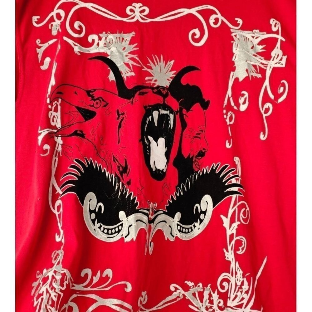 Rocker Hip Hop Samurai T Shirt Velvet Vinyl Embossed Short Sleeve Cotton XL Red